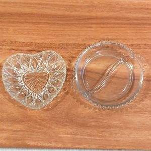 Candlewick Imperial glass split dish and facetted heart dish